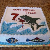 Shark Cake I made this for my neighbors's son's birthday. His party theme was sharks and I copied shark from invitation.