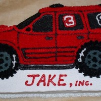 Dei Themed Suv Birthday Cake Wilton SUV Cake Pan decorated in DEI, Sr. and Jr. theme for nephew's birthday.