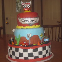 Cars Cake This is only my second cake ever, still learning. But it is my version of the various cars cakes here on CC. The teirs are chocolate,...