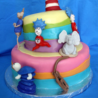 Seuss Inspired Cake. This cake was inspired by Dr. Seuss books and was created for a Childrens production of Seussical the Musical.