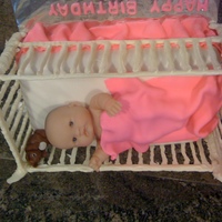 Baby Crib Cake White crib with pink dust ruffle.