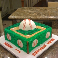 Baseball Cake Giant baseball in center of a baseball field.