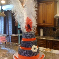 Feathers Black, red, and white.