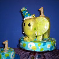 1St Birthday Made to match birthday boy's favorite stuffed animal. All MMF. Elephant body is cake with RKT head / trunk / feet. I put straws...