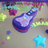 Hannah Montana Cake This was a birthday cake for my nieces. It was my 3rd cake. The guitar was made with the Wilton Guitar pan. The stars were made from the...
