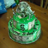 Money Cake This is just a 2 tier with butter cream with a layer of money placed all around the cake. Yes I did put something in between the money and...