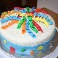 First Fondant Cake curly Q's made of gum paste. I didn't let them dry long enough and they dropped quite a bit showing the messy job of putting...