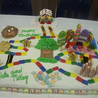 My First Cake This Candyland Cake was done for a set of three year old twins. It is also the largest cake that I have done.