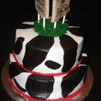 Cow Cake This is a yellow butter cake, covered in buttercream icing, with fondant cow spots and a fondant/gumpaste signs on top. This cake is a 30th...