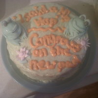 Flat Warming Cake This cake was for my best friends new flat. Iced with butter cream and then the frogs and flowers are fondant. I used the bigger piping tip...