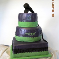 13Th Birthday 10" square and 8" round chocolate, 6' white. Music at bottom is the "Happy Birthday" notes. Fondant over BC; I...