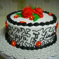 Final Cake For Flowers & Cake Design Chocolate mocha cake with choc pudding filling. Frosted in Wilton class buttercream, decorated in cream cheese buttercream.