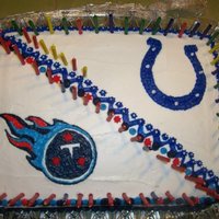 Colts/titans I made this for my husband and his twin's birthday. My husband is a huge Colts fan and his brother a Titans fan. It was only my second...