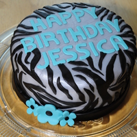 Silver And Teal Zebra Birthday Cake 