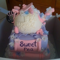 Sweet Pea Baby Shower Tea Party Cake Two tiers yellow cake with cappucino buttercream, and boston cream fillings. Client asked to make a one of a kind cake. The theme of the...