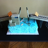 Drawbridge Cake Retirement cake for a concrete worker. This is a model of the last bridge he worked on before retiring. I wasn't in love withthis cake...
