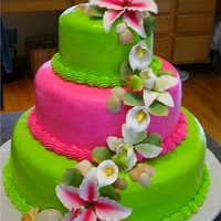 Tropical Wedding . . . all buttercream except for sugar paste flowers. They got married in the Carribean and wanted a tropical cake for their '...