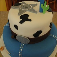 Cowboy Wyatt This was a cowboy cake for a 1 year old done in all fondant. The Mom wanted the jeans and the cow pattern. Thanks to all CC users whose...