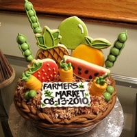 Fruit Basket Cake. Chocolate cake with coffee buttercream. Adorned with fondant pieces and sugar cookies.