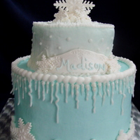 Winter Birthday Cake Winter Birthday Cakes for 2 nieces/2 cakes just alike. White cake with pink swirled inside with buttercream frosting. Fondant and gumpaste...