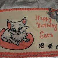 Birthday Cat this is for my sister in law birthday all buttercream , but cake topper is made from mmf. still getting use to working with it.