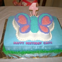 Butterfly In The Sky Cake I made this cake for my daughter's 4th birthday party, used 4 9x13 cake pans (didn't have my sheet cake pans yet), the cakes made...