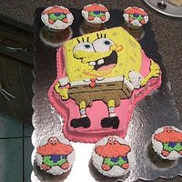 Sponge Bob I used a cake pan to make sponge bob but I did the cupcakes by eye.
