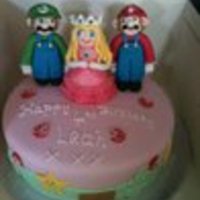 Mario, Luigi & Princess Peach Cake Victoria sandwich with vanilla buttercream, figures are made with sugarpaste