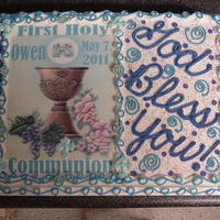 First Communion Sheet Cake Boy First Communion Cake done in blue for a boy.