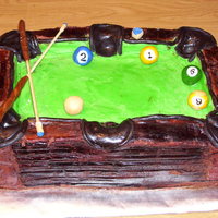 Pool Table This is for a friend's husband. The pool table is in butter cream. The wood is chocolate butter cream. This was a small cake so I used...