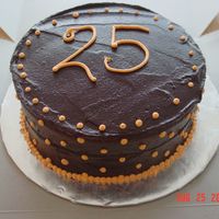 25Th Birthday Choc cake w/ choc ganache filling & icing and BC dots ---Big hit!
