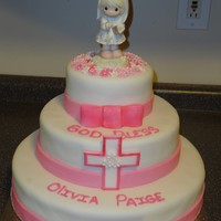 First Communion Cake This is a First Communion cake I made. THe cake was chocolate with chocolate buttercream covered with white marshmallow fondant. I added...