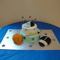 Sports Themed Baby Shower Cake This was a baby shower cake for a little boy. The shower was a Sports theme. The parents didn't tell anyone the name of the baby, or I...