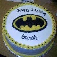 Batman Cake For a teenage girl that likes Batman. Drawn on and filled with a star tip.