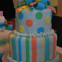 Polka Dotted And Striped Two Tiered Fondant with stipes and polka dots