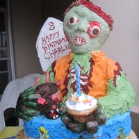 Zombie Surf Cake Zombie surf cake for a friends 8 year old zombie obsessed boy. Had a lot of trouble with this guy. Head is rkt covered in fondant, only...