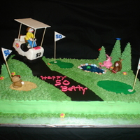 Betty's 50 Made for a lady that teaches golf and turning 50. Chocolate cake with Ganache filling, buttercream frosting,golf cart made with RKT and...
