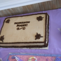 End Of Chemo Cake Made 4 different sheet cakes for my sister's end of chemo party. Wanted to have a variety, this one is chocolate with peanut butter...