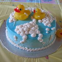 Ducks In The Bath Fun and easy to make! Cake done in buttercream icing, and topped with ducks from the dollar store.