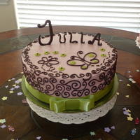 Pink & Brown Scrollwork Cake Strawberry cake with chocolate ganache scrollwork and modeling chocolate letters. For a friend's baby shower. Made to match the...
