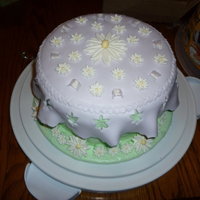 Flower Cake Made this in my cake class. It's covered with fondant and fondant overlay with gum paste flowers. There are also little pieces of...