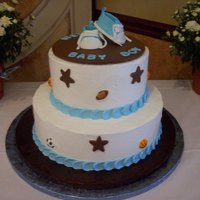 Sports Themed Baby Boy Shower Cake Baby Converse shoes were a BIG hit and so worth taking the time to make them. This was a 12" chocolate cake and 8" chai spice...
