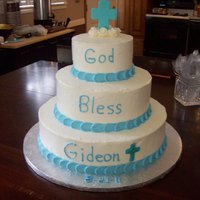 Baby Boy Baptism This was a 14" chocolate cake, 10" and 6" yellow cake all with strawberries and blueberries in middle and buttercream...