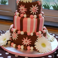 Bridal Shower Cake I made this for my cousin's bridal shower. Her theme was gerber daisys and her colors were pink/brown. I worked very hard on this one...