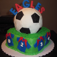 Soccer Party This was a cake for my son's end of the season party. The field is a chocolate cake with cookie and cream filling and the ball is a...