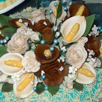 Brown Roses And Cream Calla Lilies These are the flowers that I made for my own wedding cake. First time ever making or using gumpaste. I loved doing them and this is what...