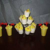 Little Yellow Chicks These lil chicks are made in party cups that my son & I cut to look like cracked eggs. They are lemon cakes 'n a cup with lemon...