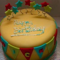 Bday Banner Cake 9" yellow cake made with Wilton Fondant.My 1st fondant cake for my son.