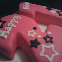 21 Cake Red velvet cake covered in pink fondant with black and white star cut outs. I cut out the 2 from a two layer 9x13 cake and the 1 from a...