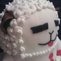 Lambchop Closest I could get to Lampchop. I don't have experience with 3D cakes. It's 3 layers of 6 inch round and half of the ball pan on...